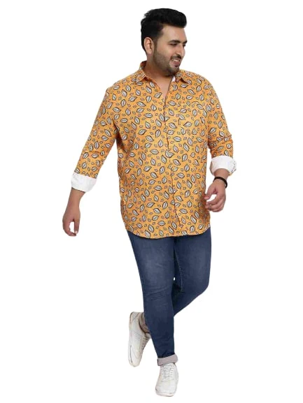 Orange Digital Floral Print Satin Cotton Shirt - Image 3