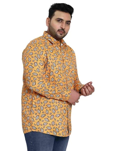 Orange Digital Floral Print Satin Cotton Shirt - Image 4