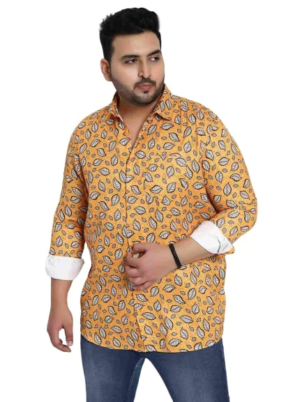 Orange Digital Floral Print Satin Cotton Shirt - Image 5