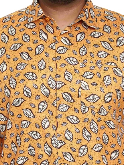 Orange Digital Floral Print Satin Cotton Shirt - Image 6