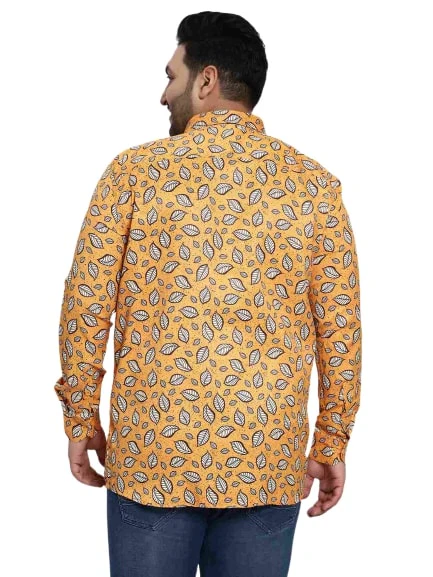 Orange Digital Floral Print Satin Cotton Shirt - Image 7