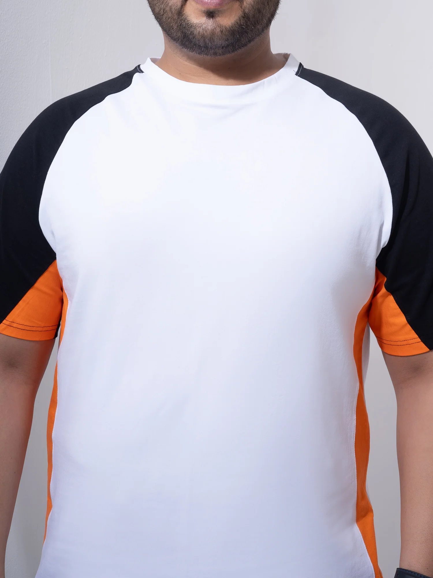 Orange White Black Colourblock Plus Size T-shirt - Image 3