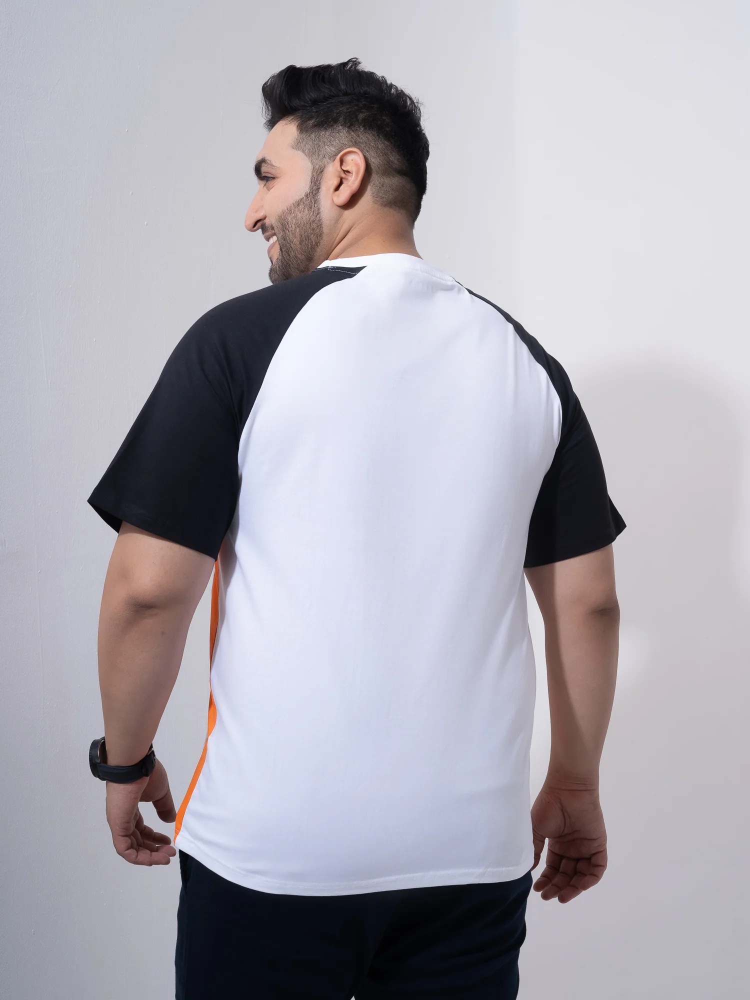 Orange White Black Colourblock Plus Size T-shirt - Image 7