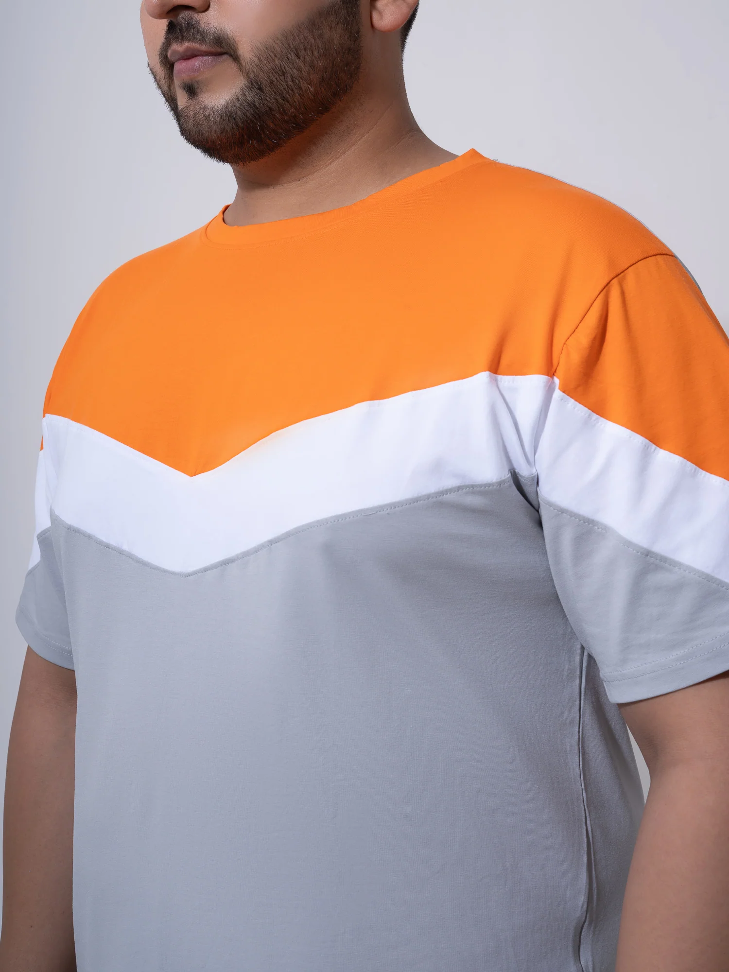 Orange white Grey colourblock Plus Size T-shirt - Image 3