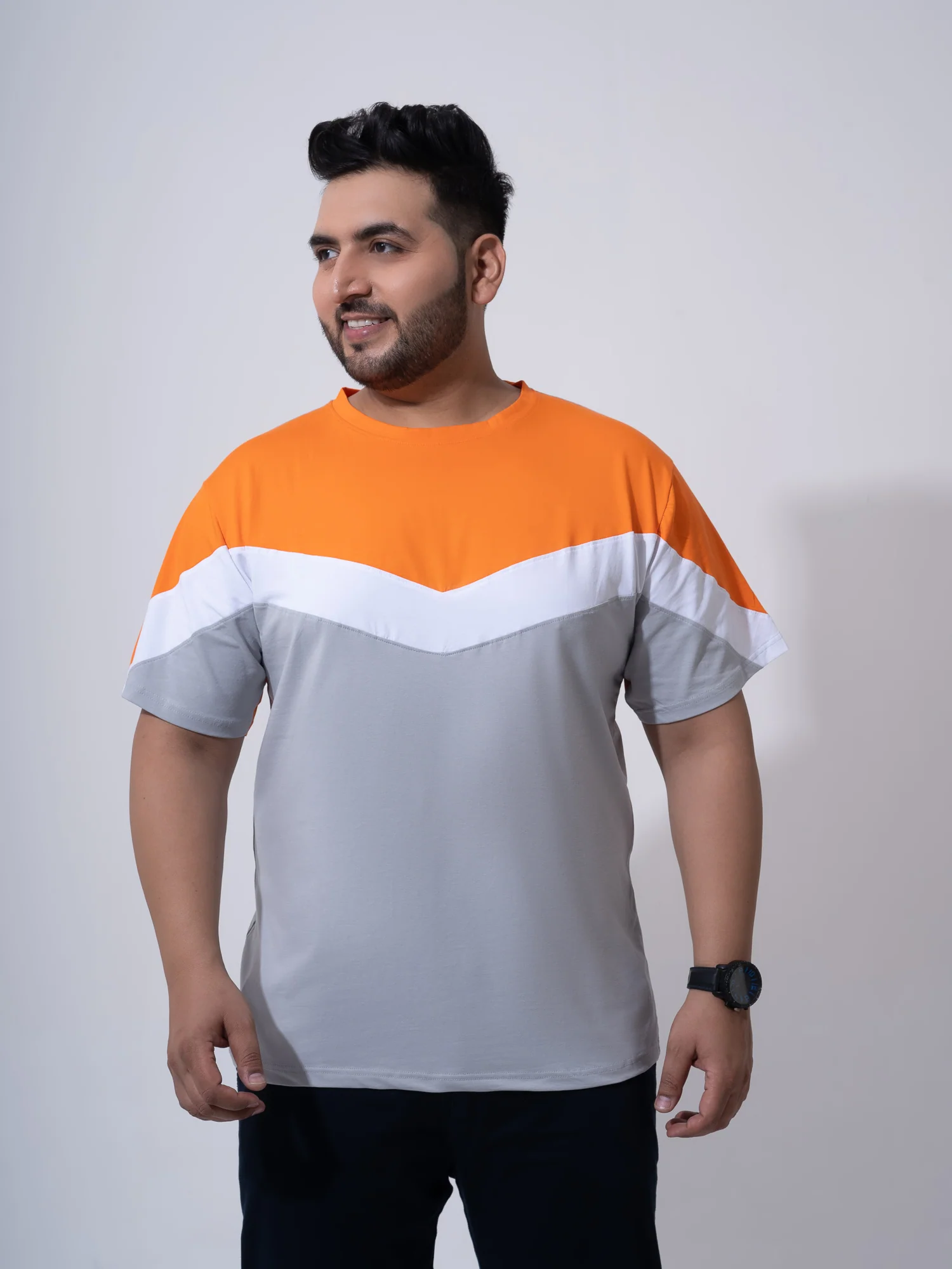 Orange white Grey colourblock Plus Size T-shirt - Image 4