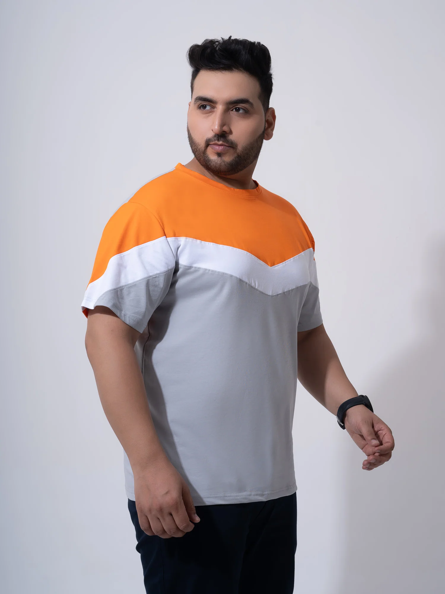 Orange white Grey colourblock Plus Size T-shirt - Image 5