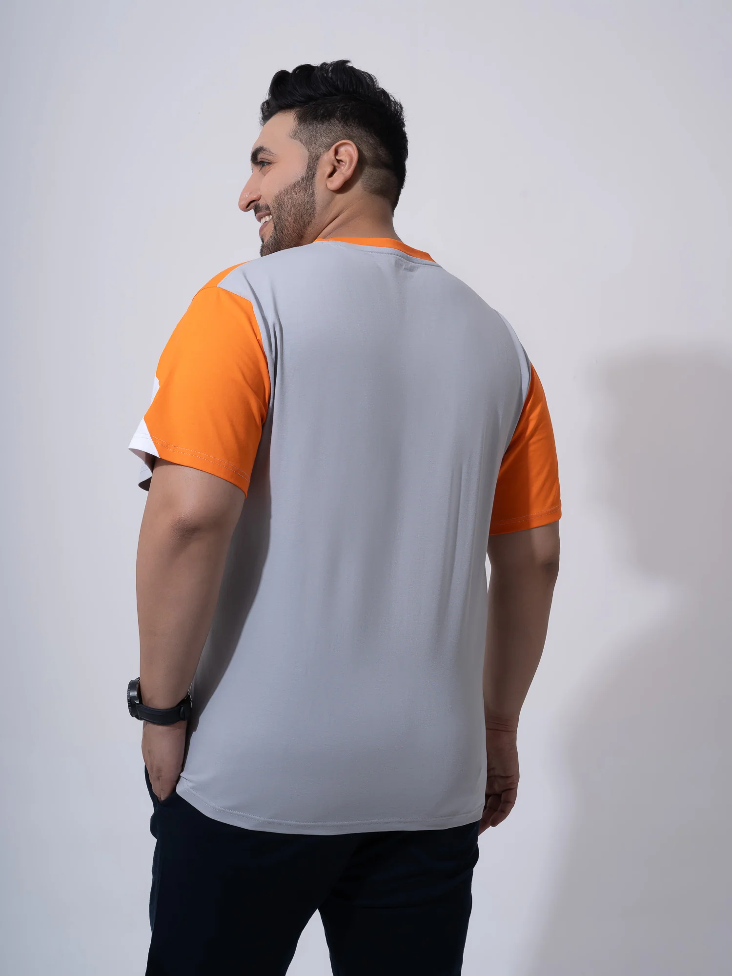 Orange white Grey colourblock Plus Size T-shirt - Image 7