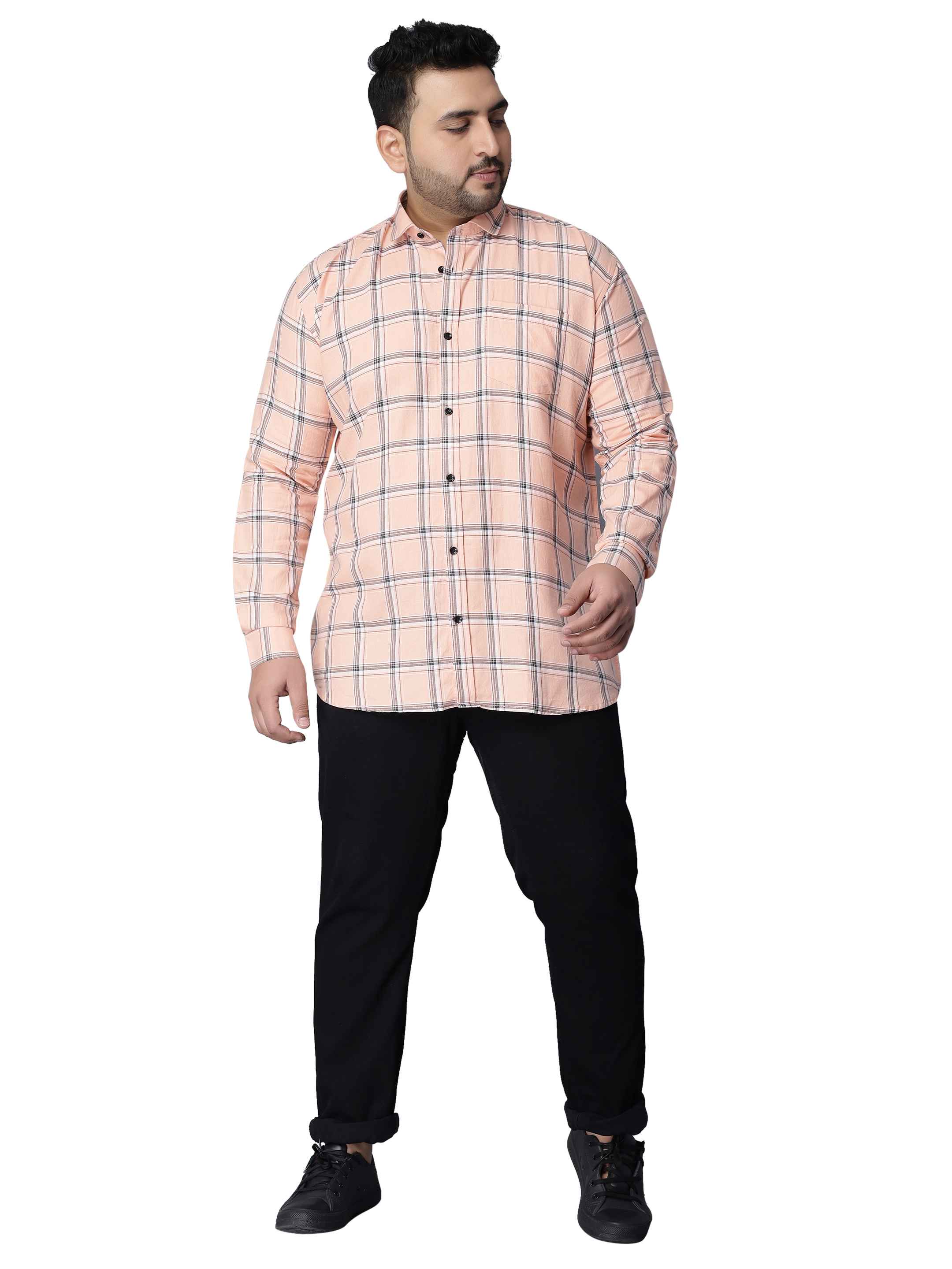 Peach Checkered Plus Size Shirt - Image 2