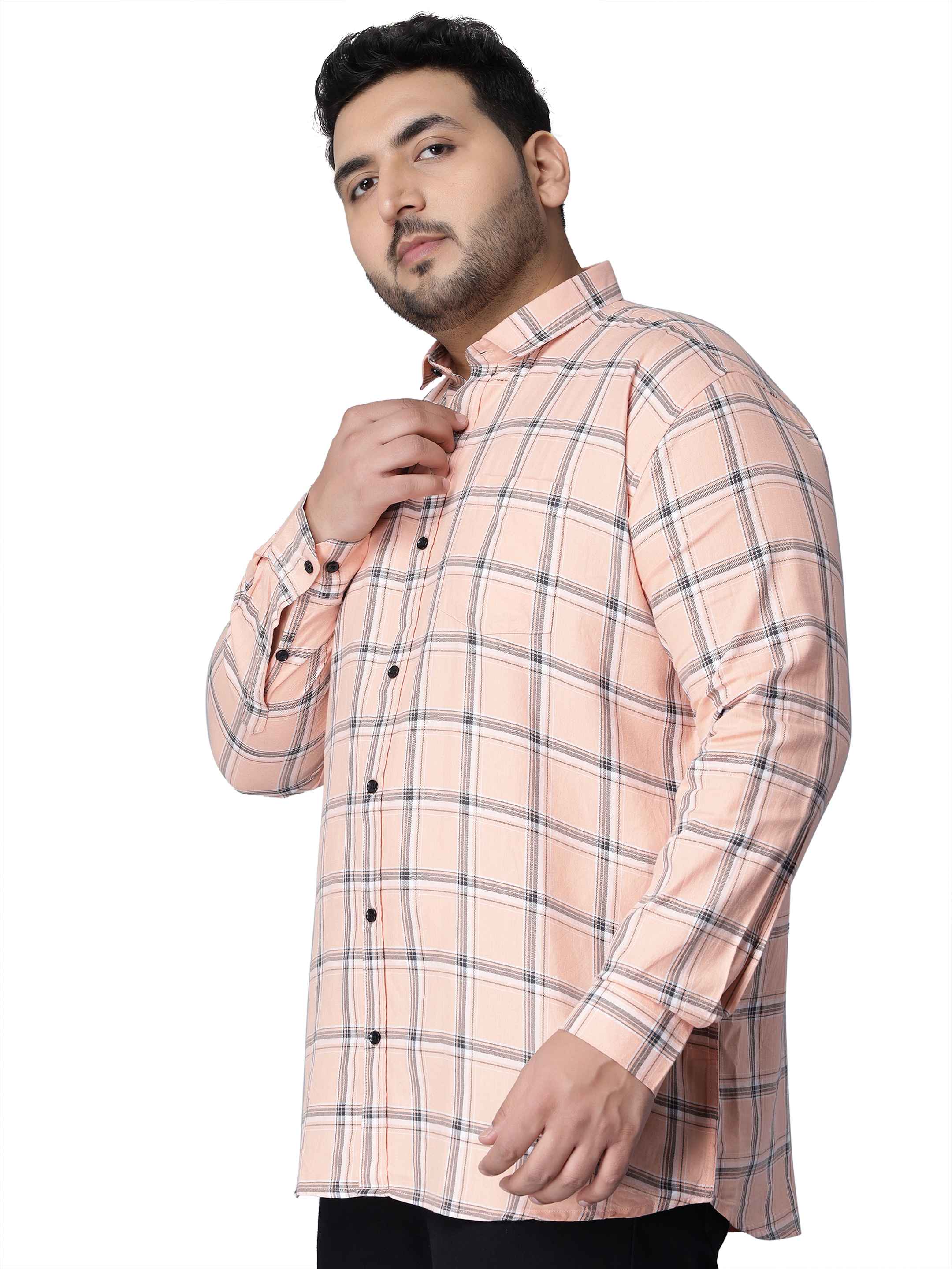 Peach Checkered Plus Size Shirt - Image 5