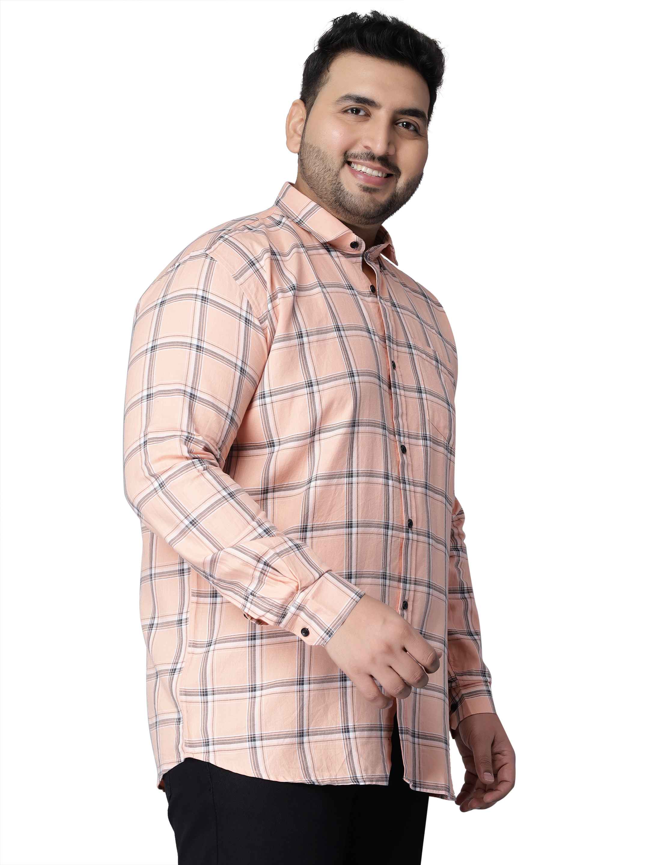 Peach Checkered Plus Size Shirt - Image 7