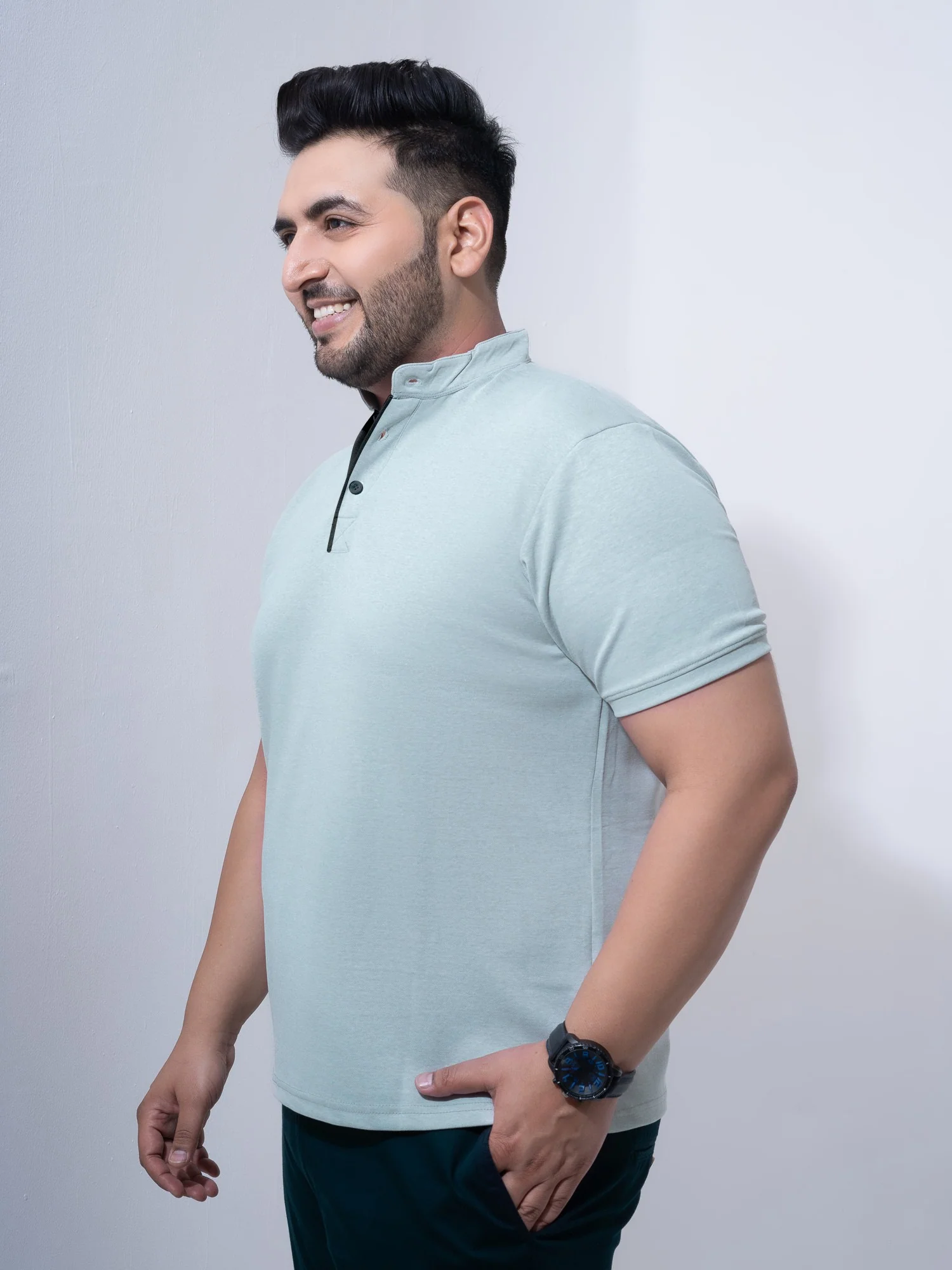 Pista Melange Mandarin Collar Polo T-shirt - Image 3