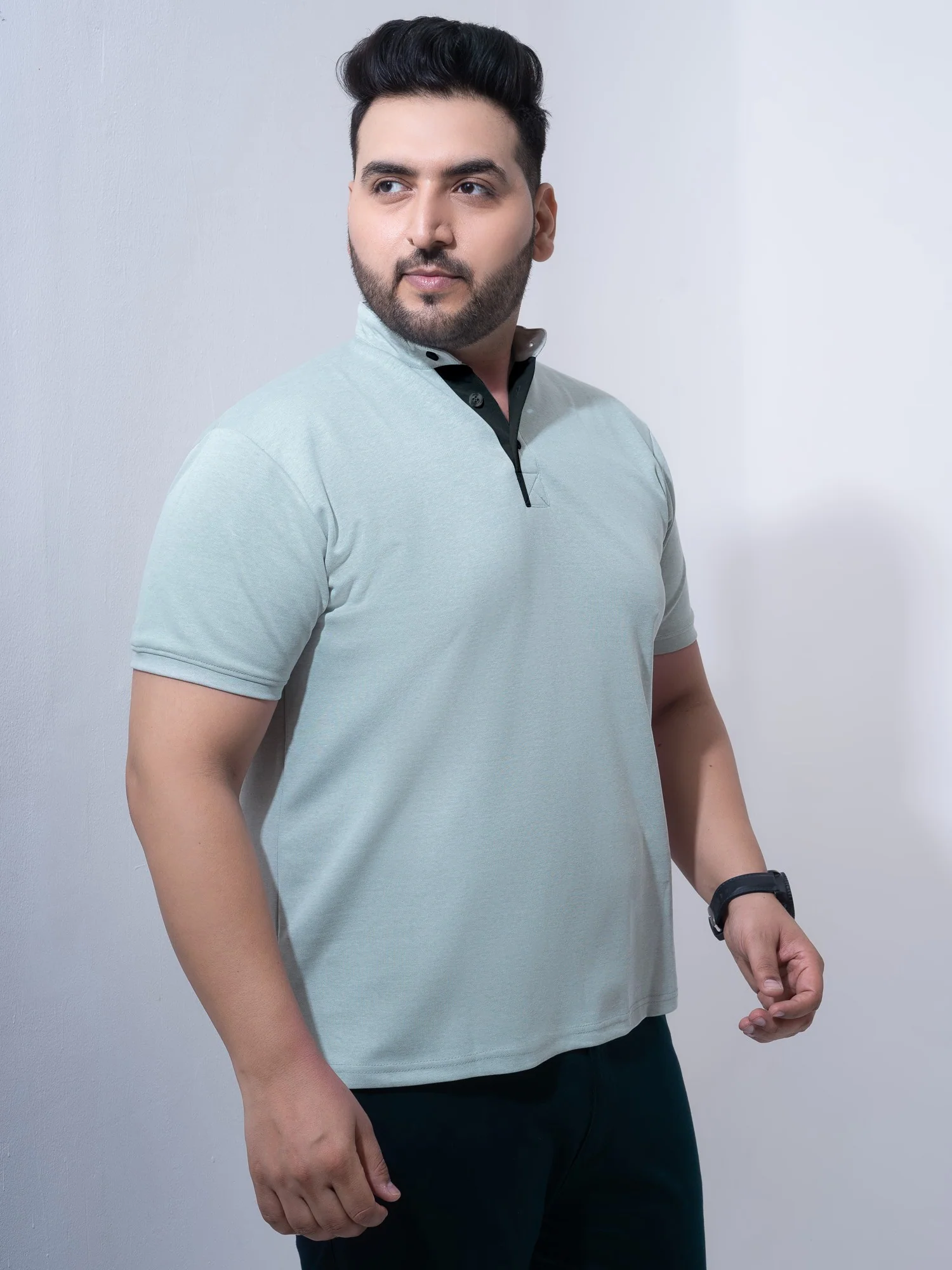 Pista Melange Mandarin Collar Polo T-shirt - Image 5