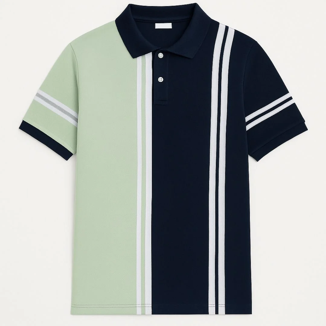 Pista Navy Vertical Stripe Polo T-shirt - Image 2