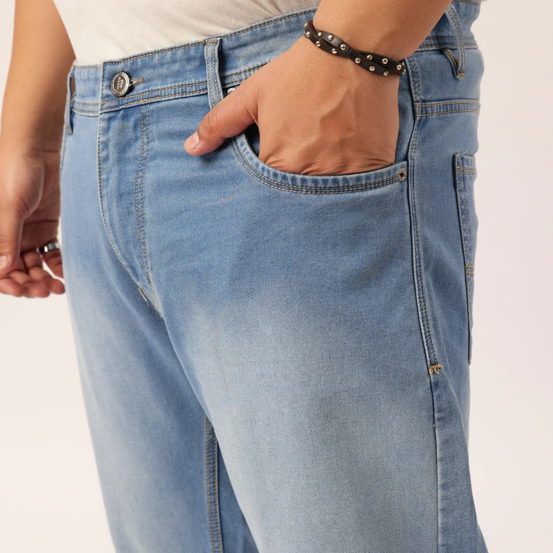 Plus Size Men Faded Blue Comfort Fit Jeans - Image 3