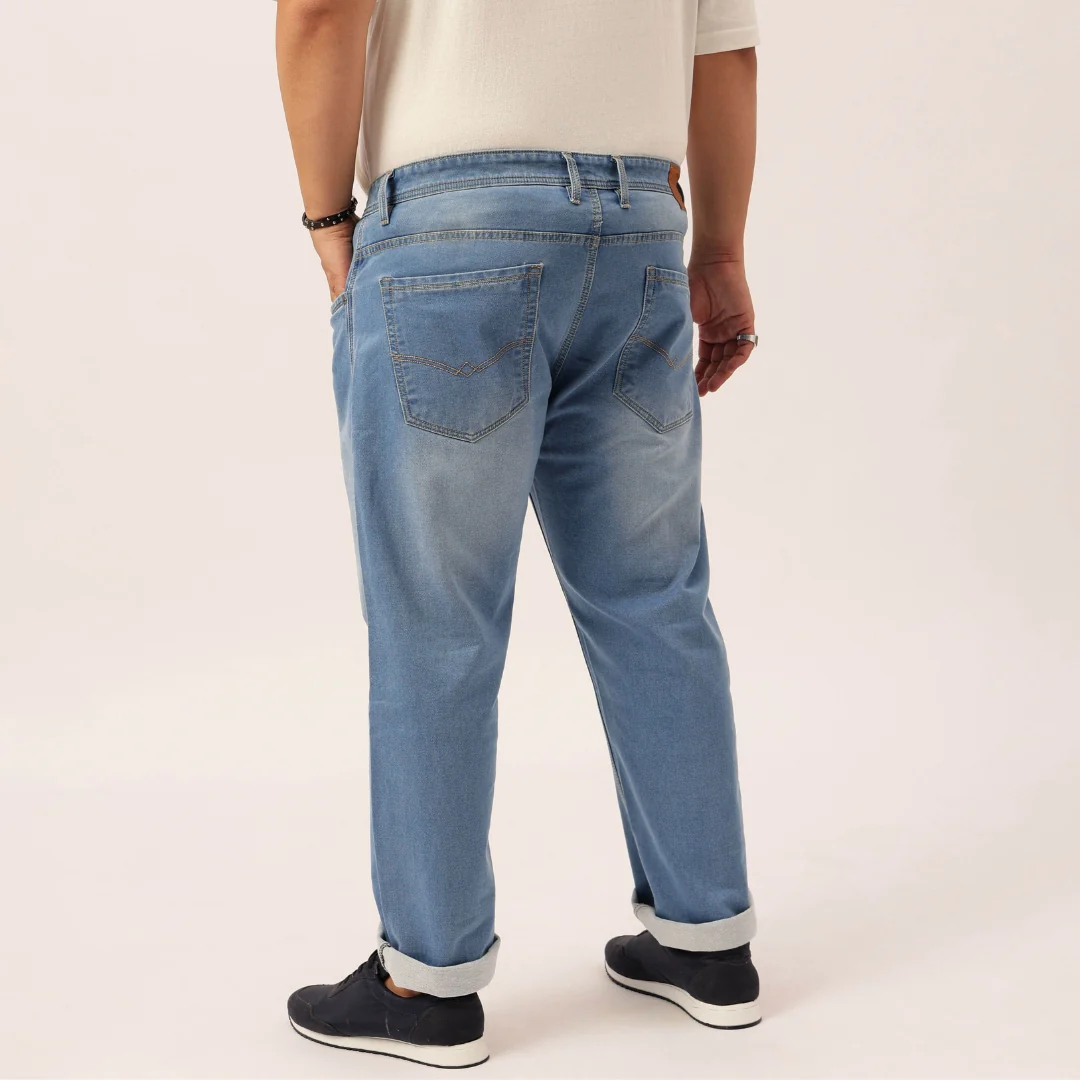 Plus Size Men Faded Blue Comfort Fit Jeans - Image 4