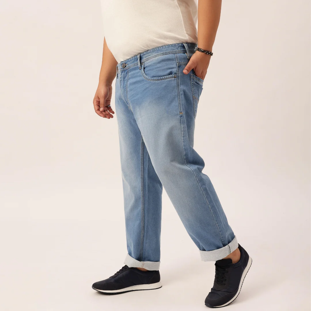 Plus Size Men Faded Blue Comfort Fit Jeans - Image 5