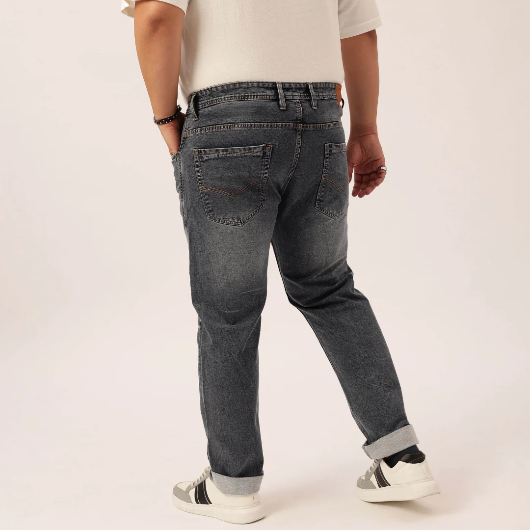 Plus Size Men Heavily Faded Grey Comfort Fit Jeans - Image 3