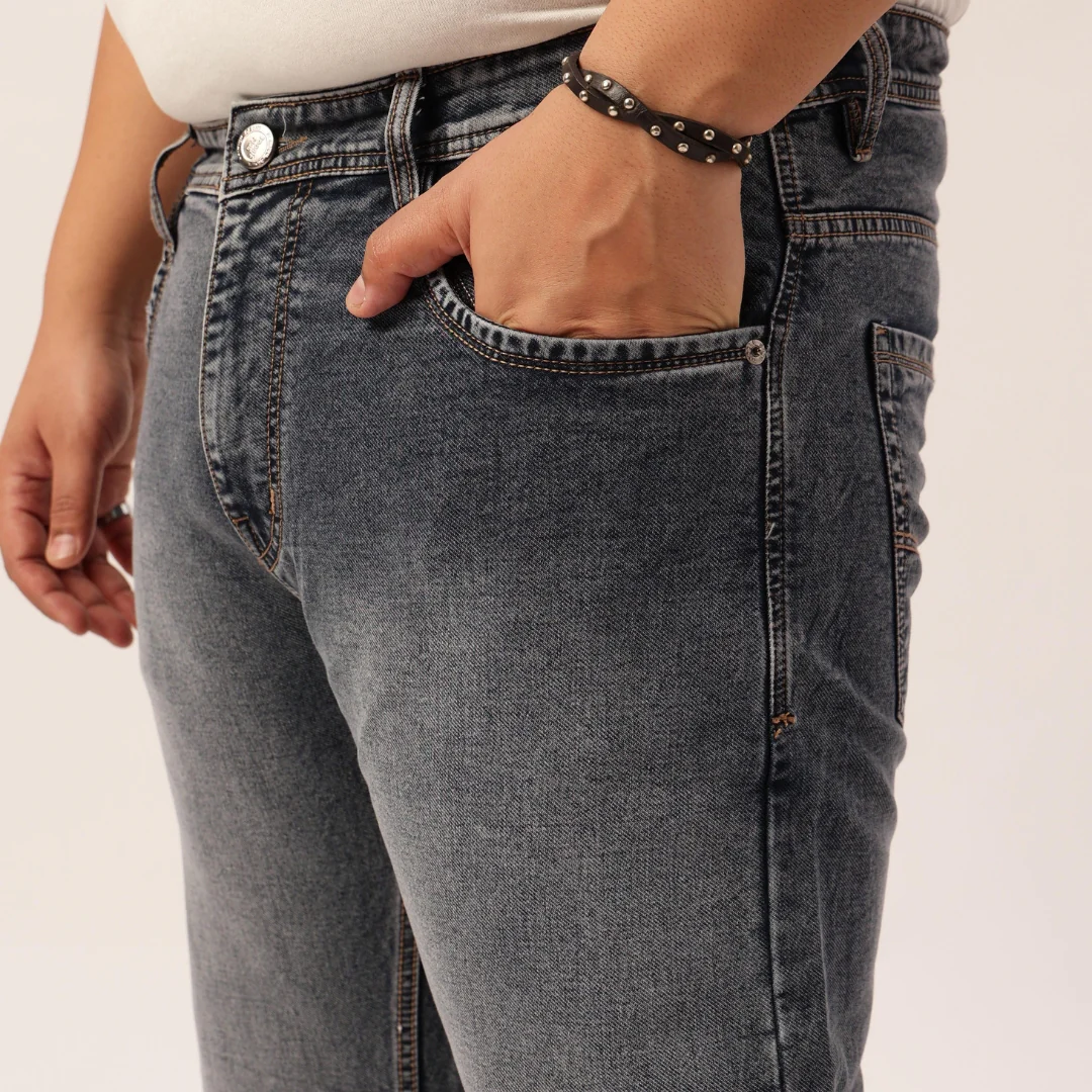 Plus Size Men Heavily Faded Grey Comfort Fit Jeans - Image 4