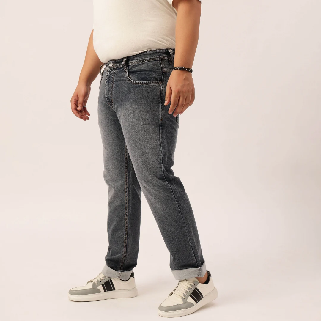 Plus Size Men Heavily Faded Grey Comfort Fit Jeans - Image 5