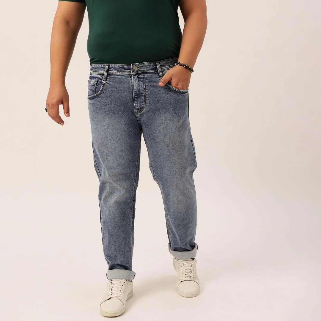 Plus Size Men Heavy Fade Blue Comfort Fit Jeans - Image 5