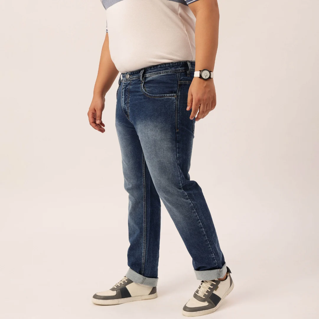 Plus Size Men Lightly Faded Blue Comfort Fit Jeans - Image 4
