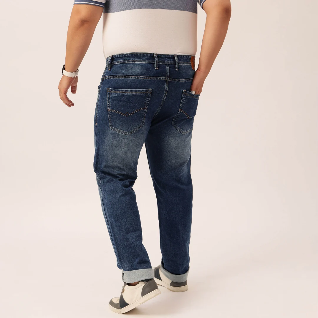 Plus Size Men Lightly Faded Blue Comfort Fit Jeans - Image 5