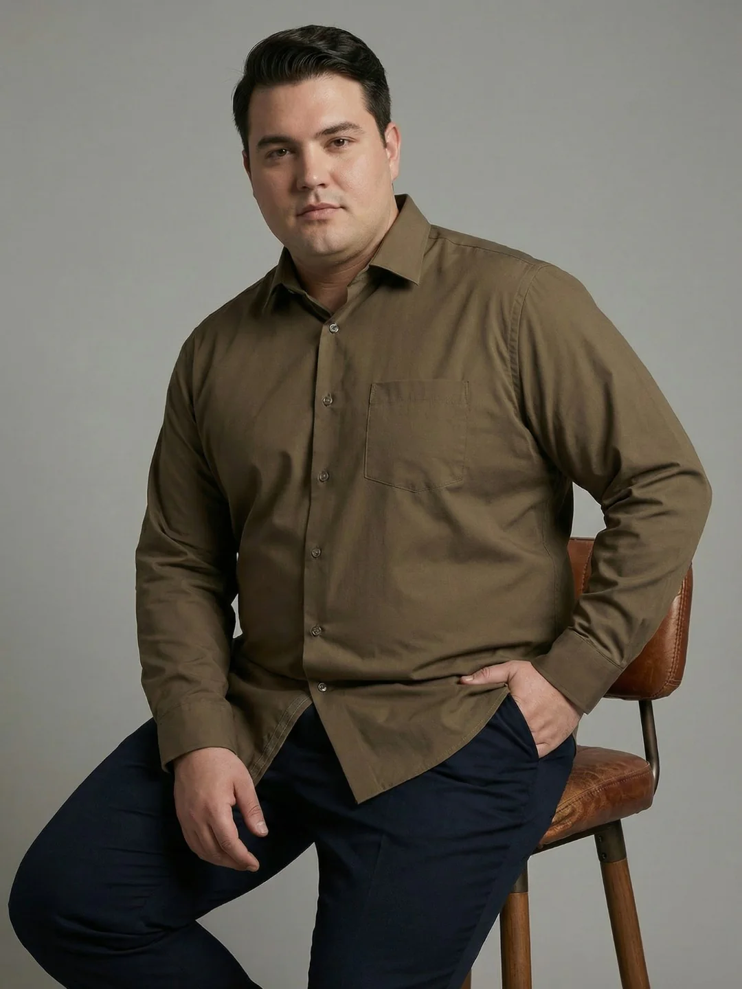 Premium Poplin Solid Plus Size Shirt - Image 2