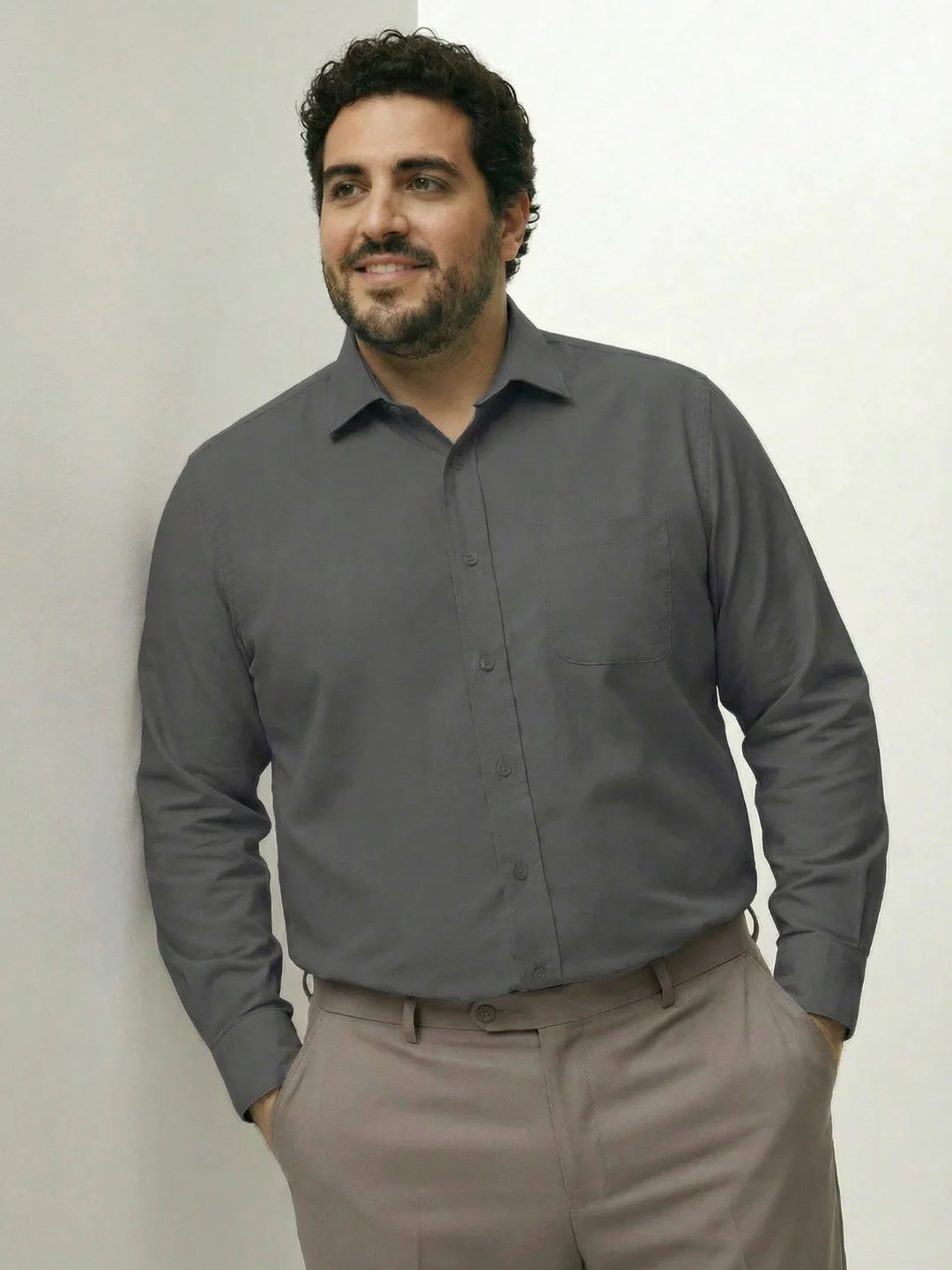 Premium Stretch Oxford Solid Plus Size Shirt - Image 7