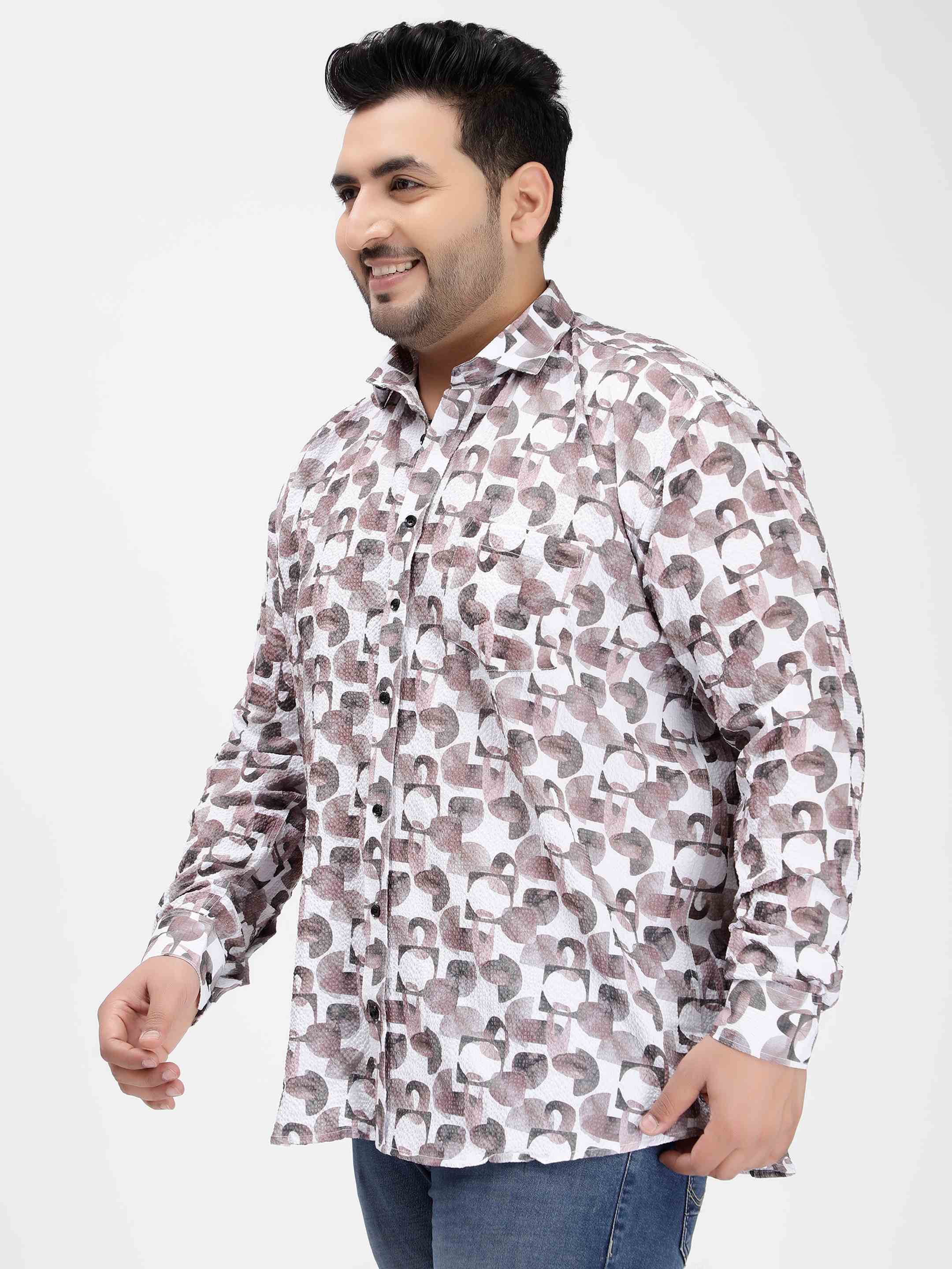 Red Brown Abstract Geometric Digital Print Textured Shirt - Image 4