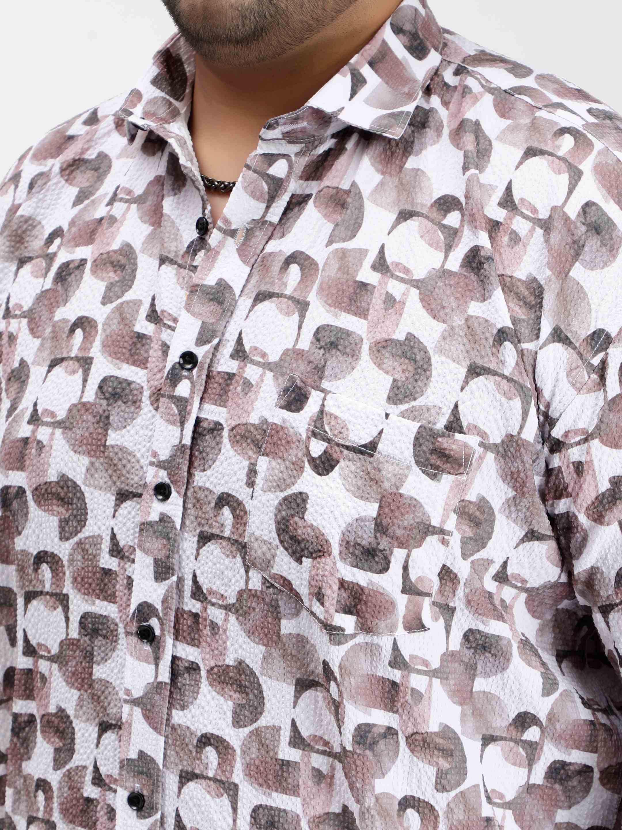 Red Brown Abstract Geometric Digital Print Textured Shirt - Image 5