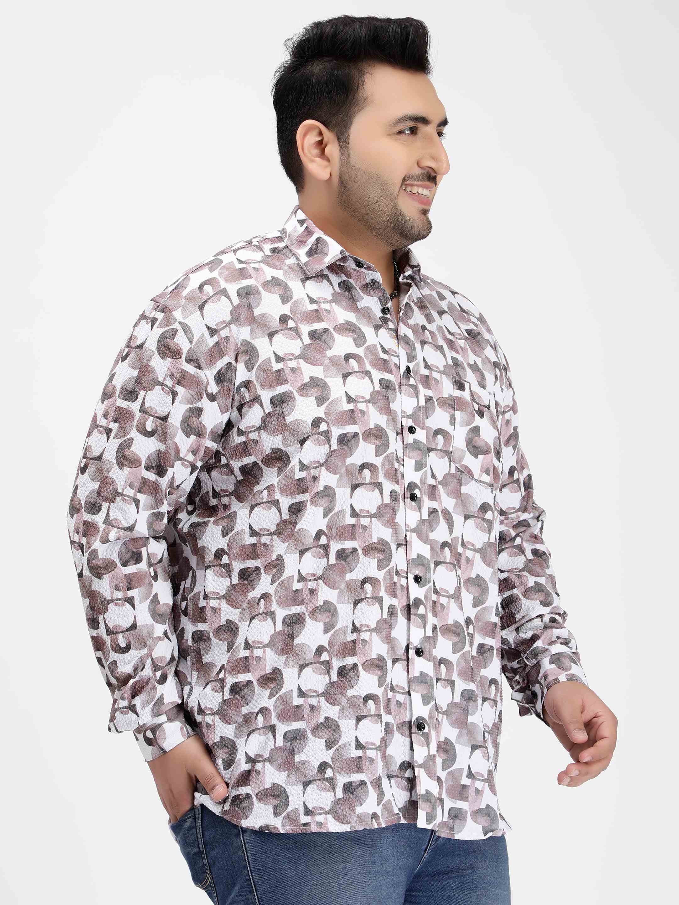 Red Brown Abstract Geometric Digital Print Textured Shirt - Image 6