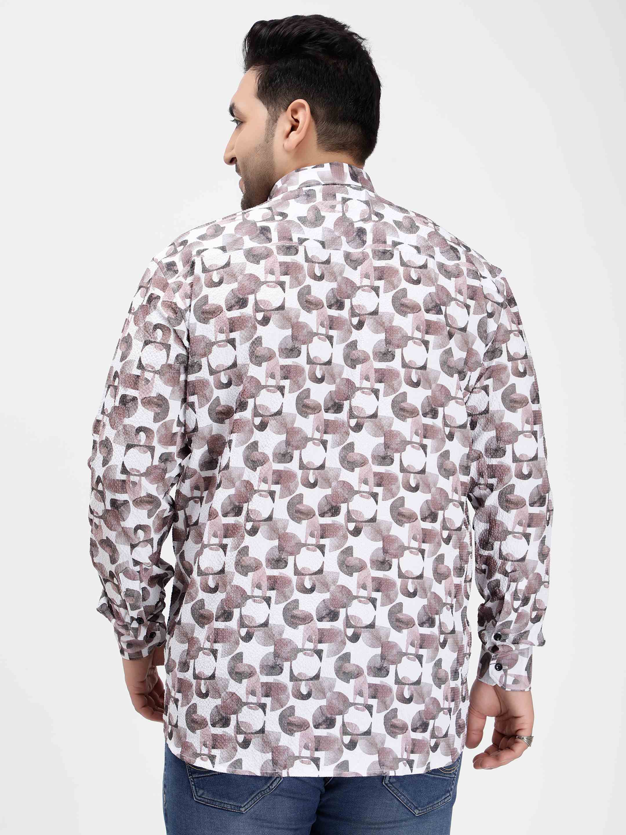 Red Brown Abstract Geometric Digital Print Textured Shirt - Image 7