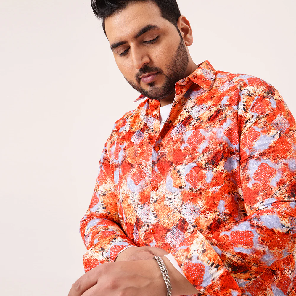 Red Digital Floral Print Satin Cotton Shirt - Image 4