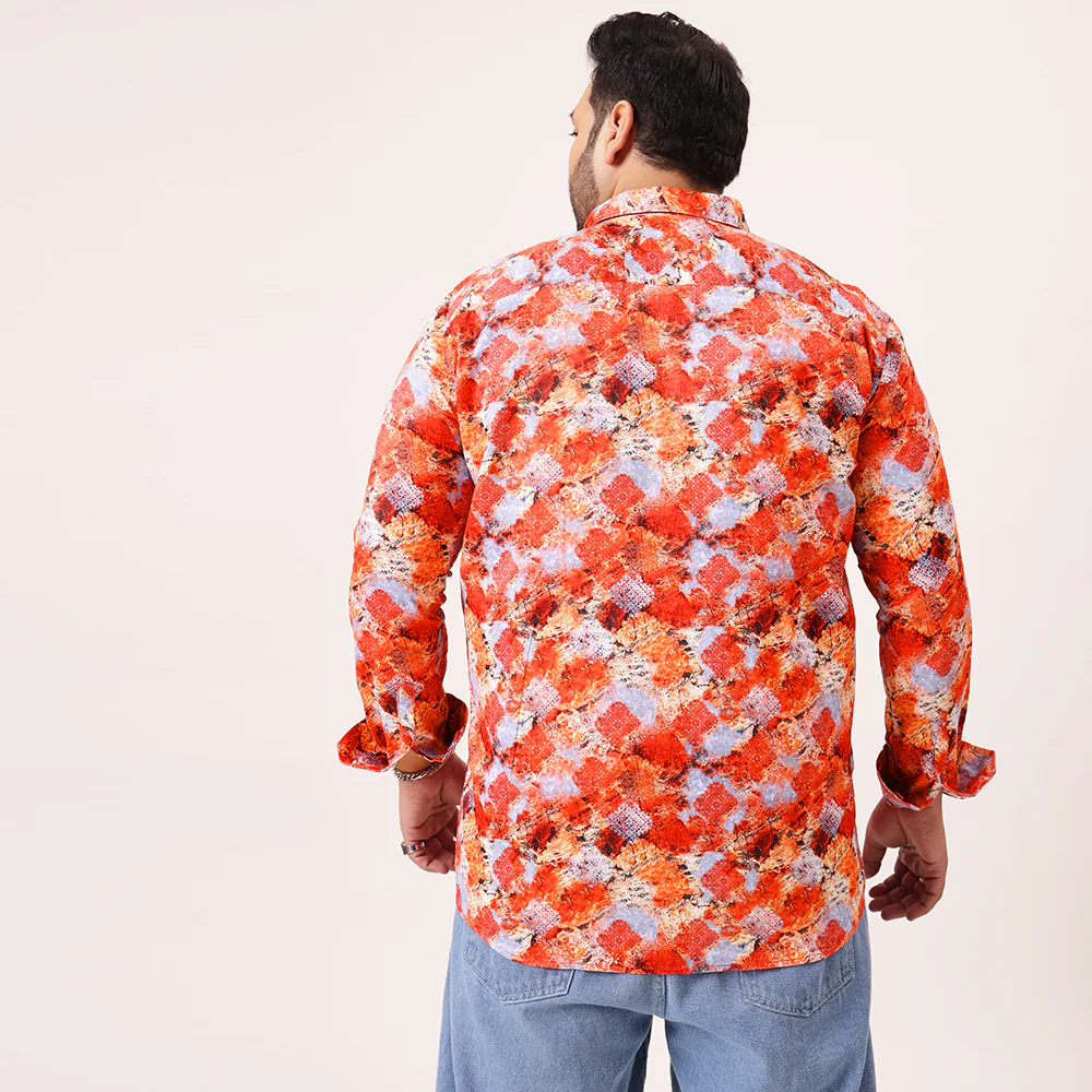 Red Digital Floral Print Satin Cotton Shirt - Image 5