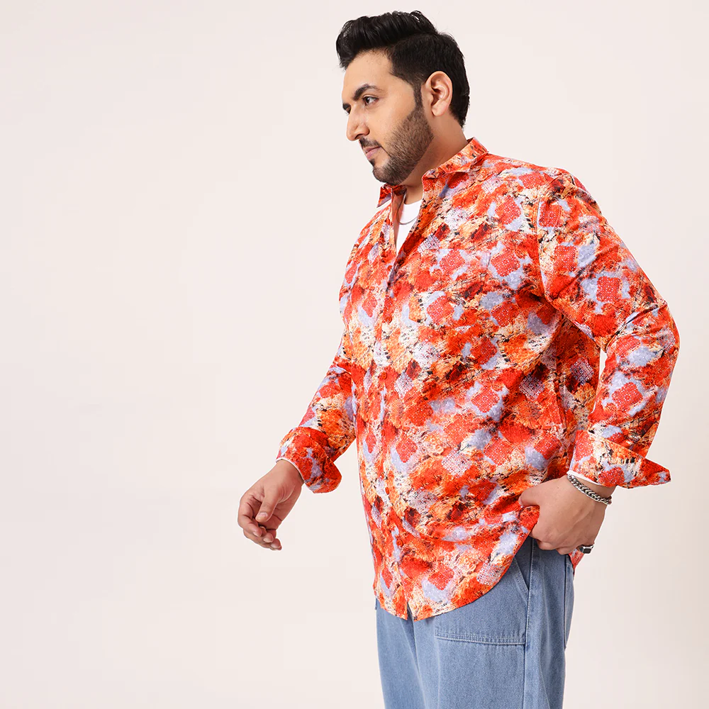 Red Digital Floral Print Satin Cotton Shirt - Image 6