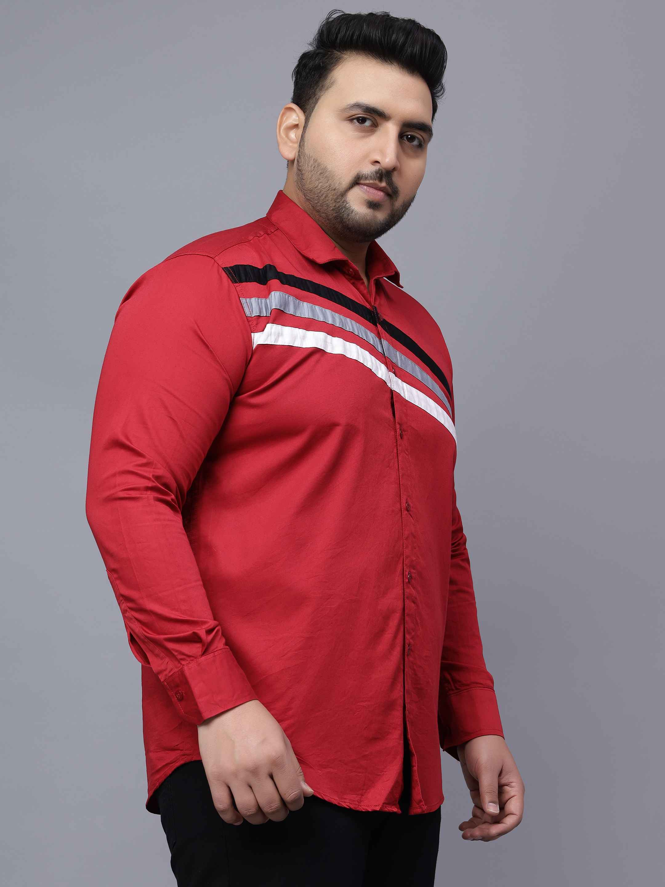 Red Triple Striped Cut n Sew Plus Size Shirt - Image 2