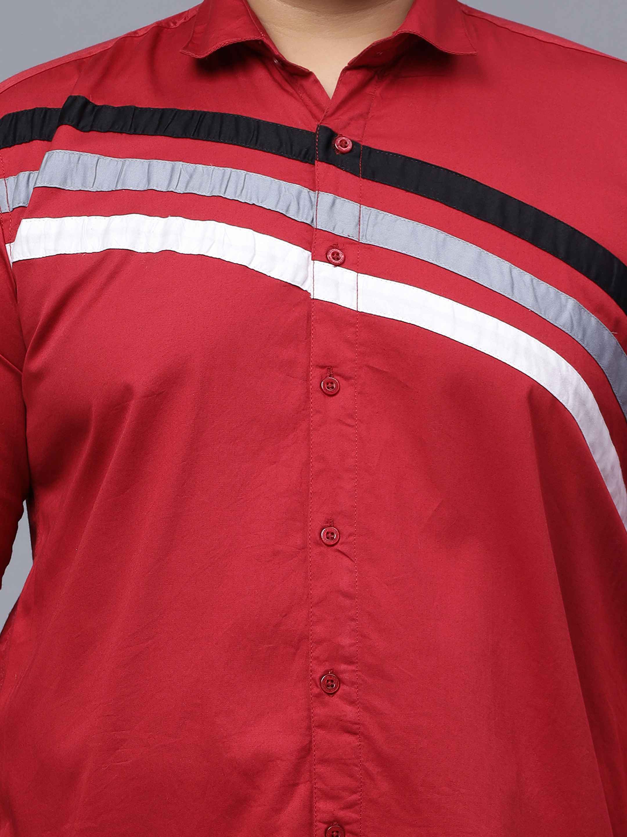 Red Triple Striped Cut n Sew Plus Size Shirt - Image 3