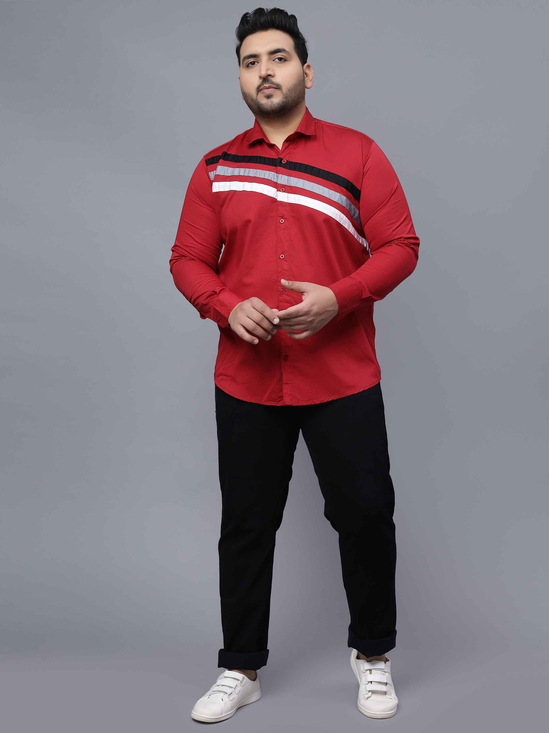 Red Triple Striped Cut n Sew Plus Size Shirt - Image 6