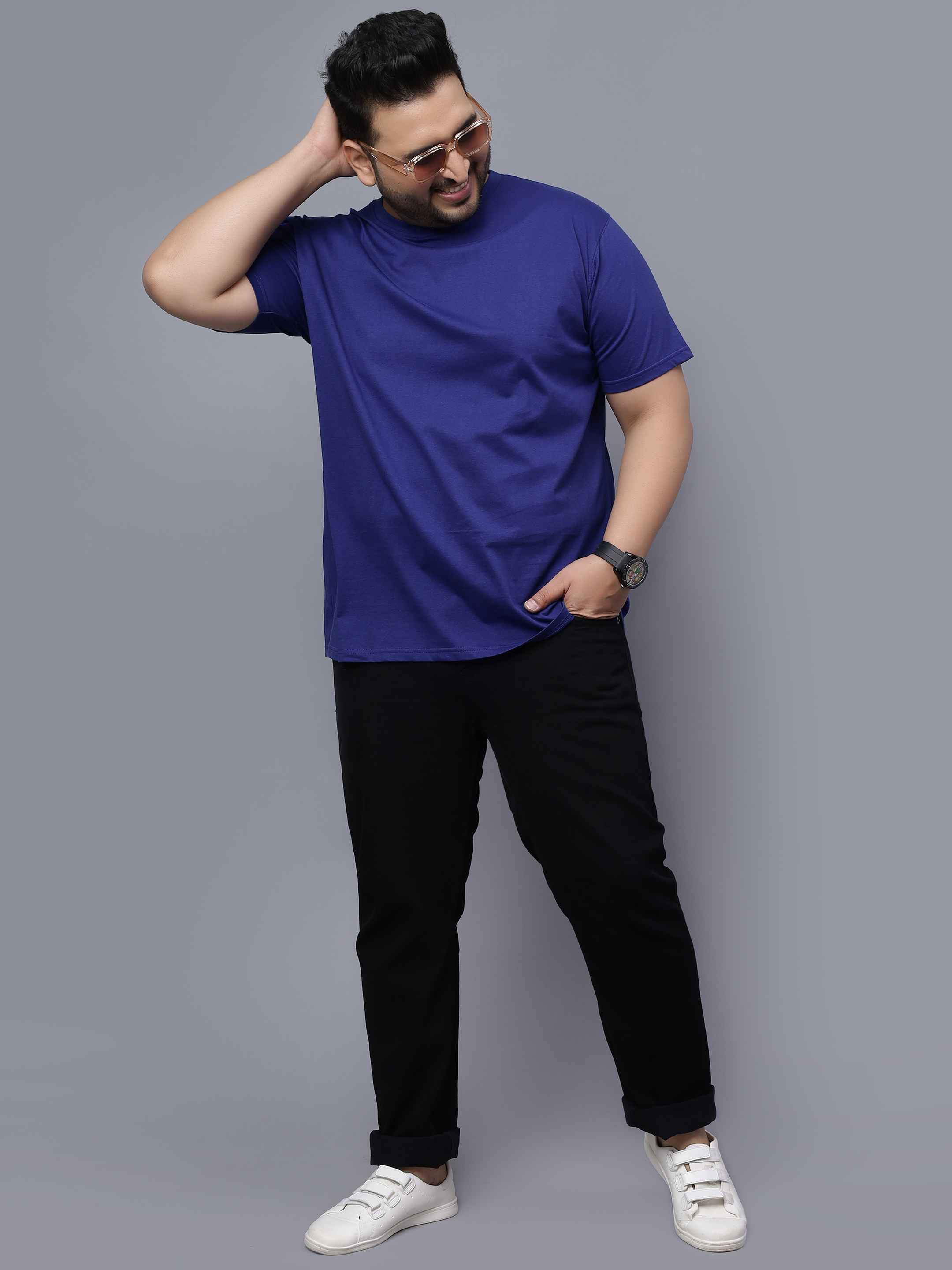Royal Blue | Solid Round Neck Men's T-Shirt - Image 5
