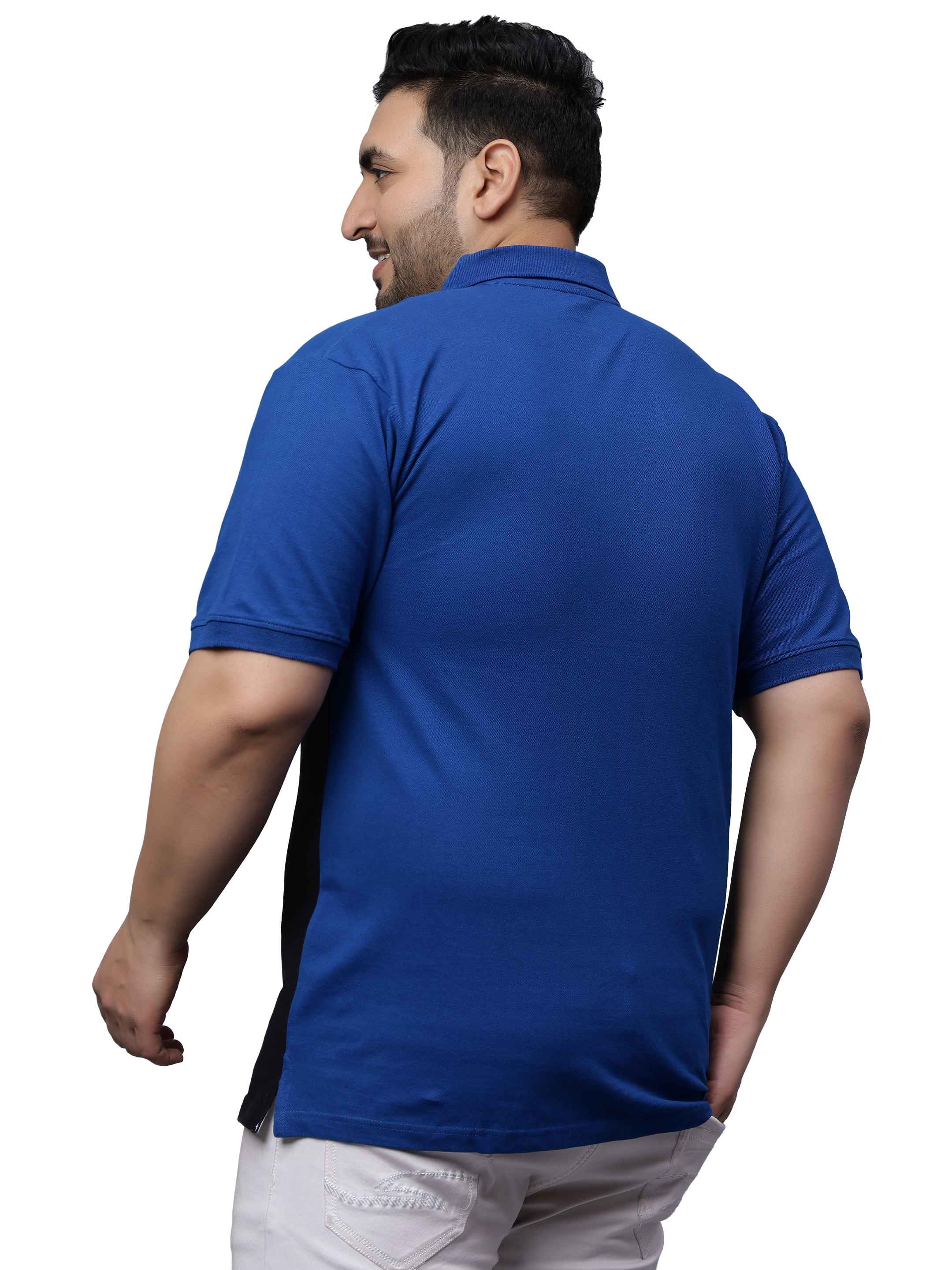 Royal Blue Triple Color Plus Size Polo T-shirt - Image 3