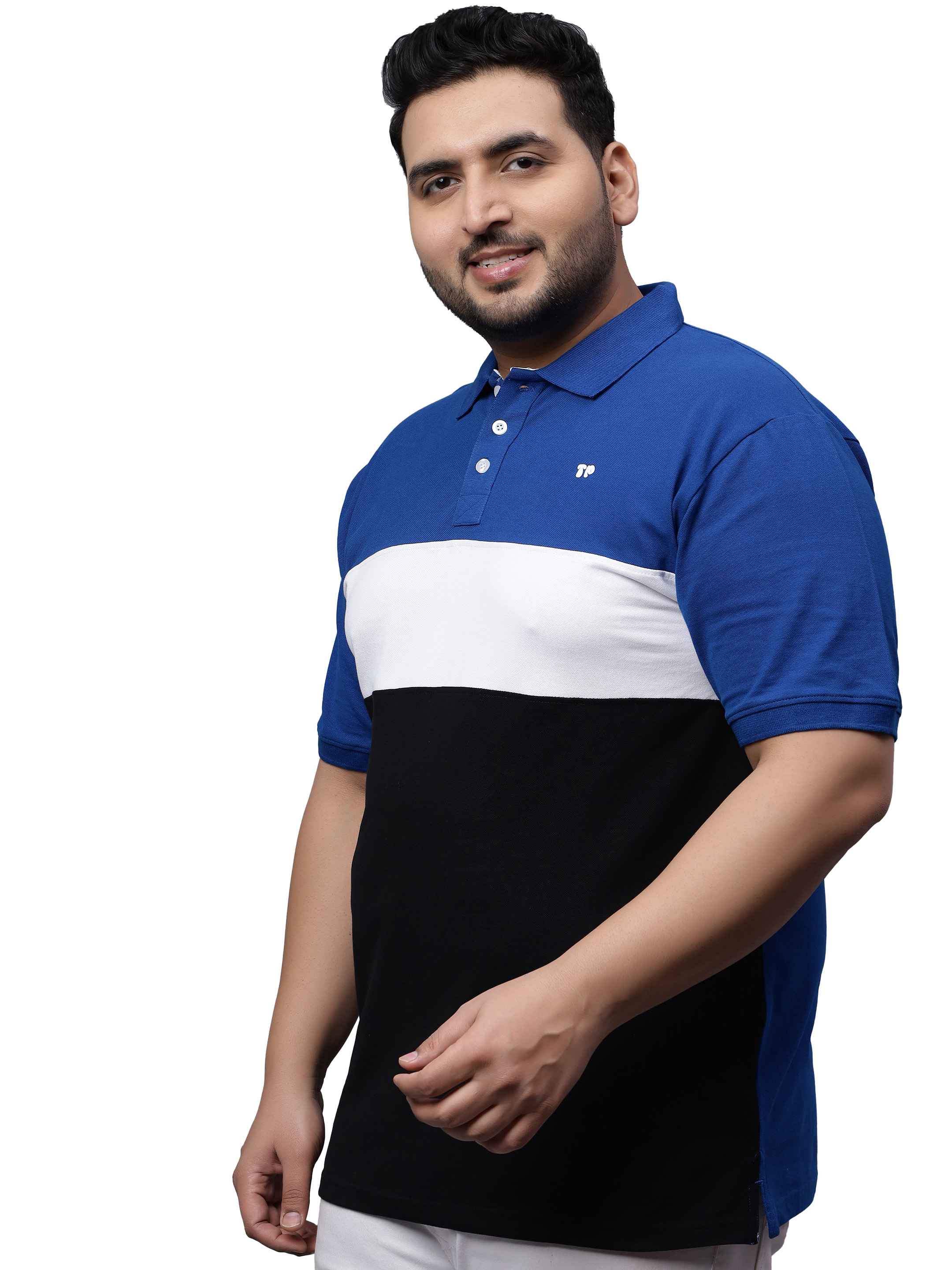 Royal Blue Triple Color Plus Size Polo T-shirt - Image 4
