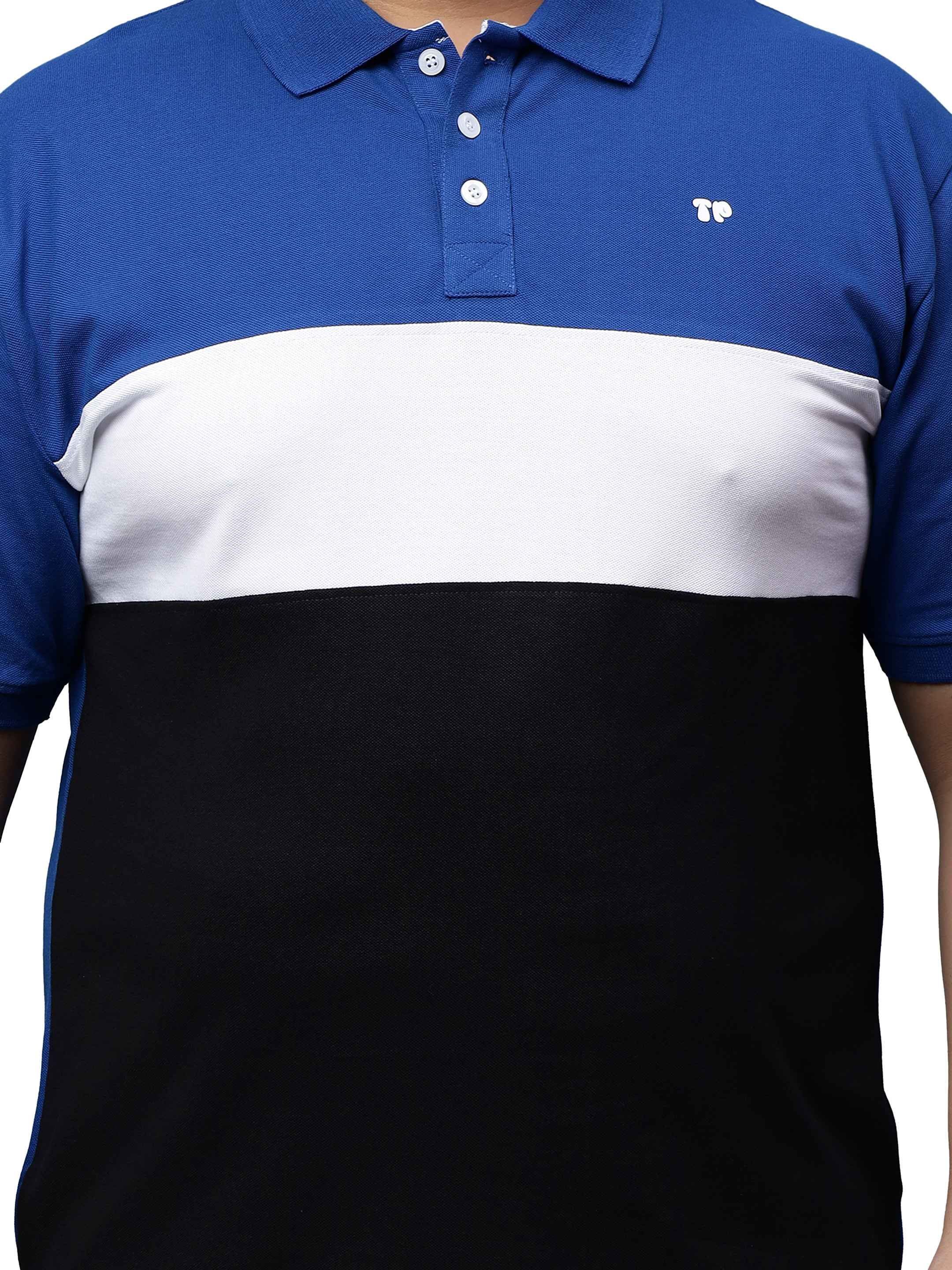Royal Blue Triple Color Plus Size Polo T-shirt - Image 5