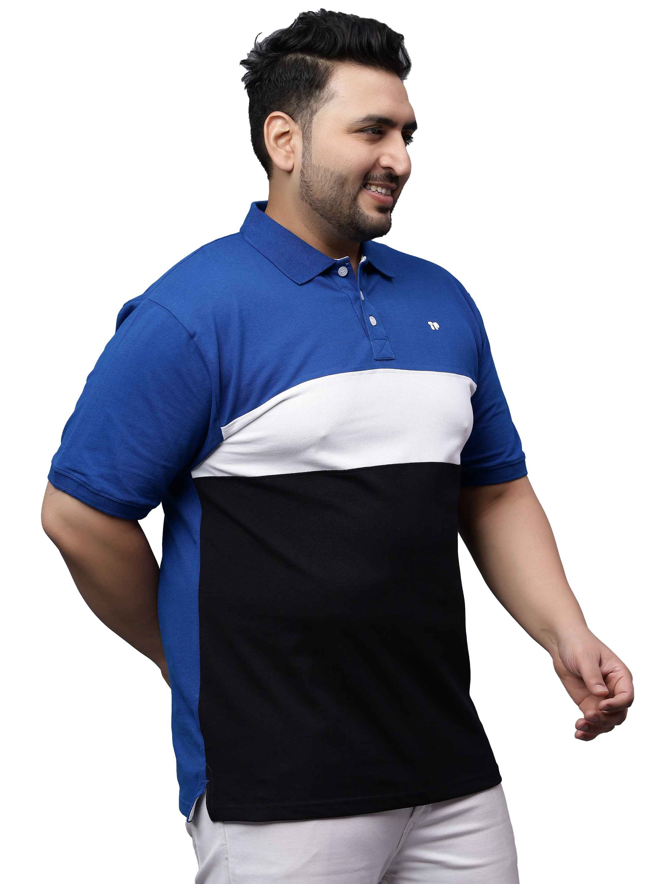 Royal Blue Triple Color Plus Size Polo T-shirt - Image 6