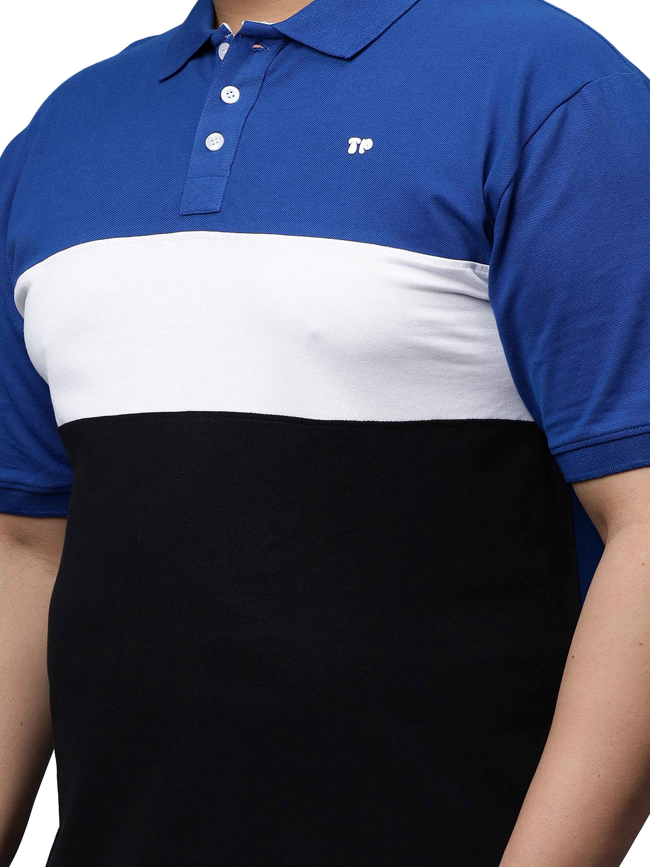 Royal Blue Triple Color Plus Size Polo T-shirt - Image 7