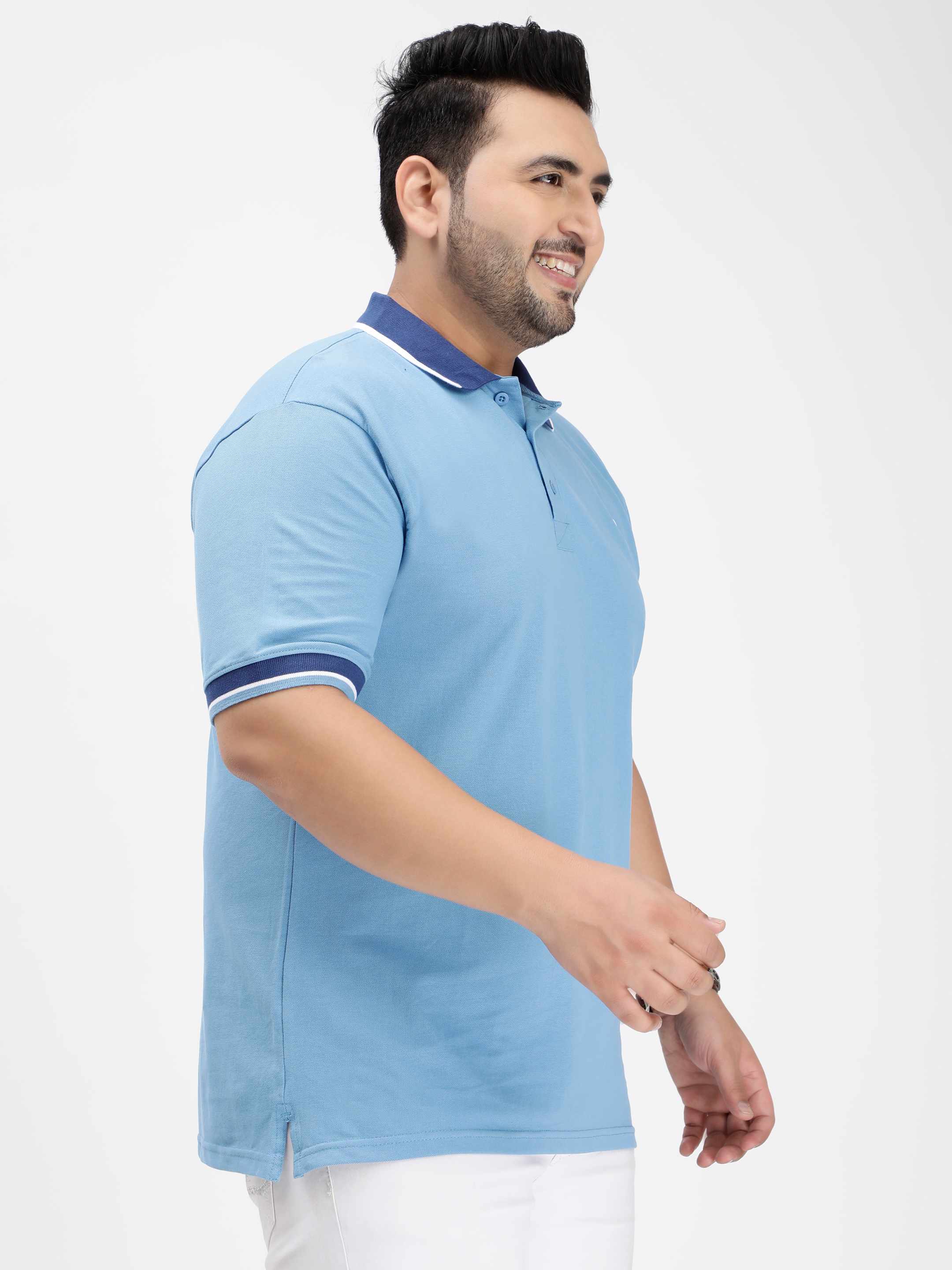 Seamless Stitch Ice Blue Plus Size Polo T-shirt - Image 4