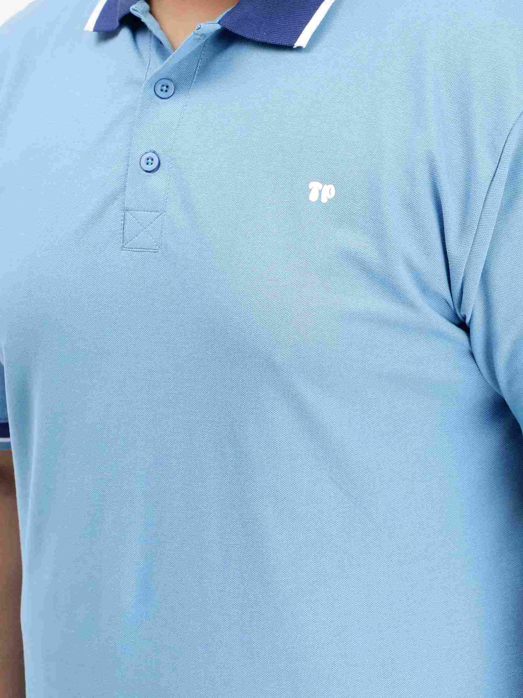 Seamless Stitch Ice Blue Plus Size Polo T-shirt - Image 5