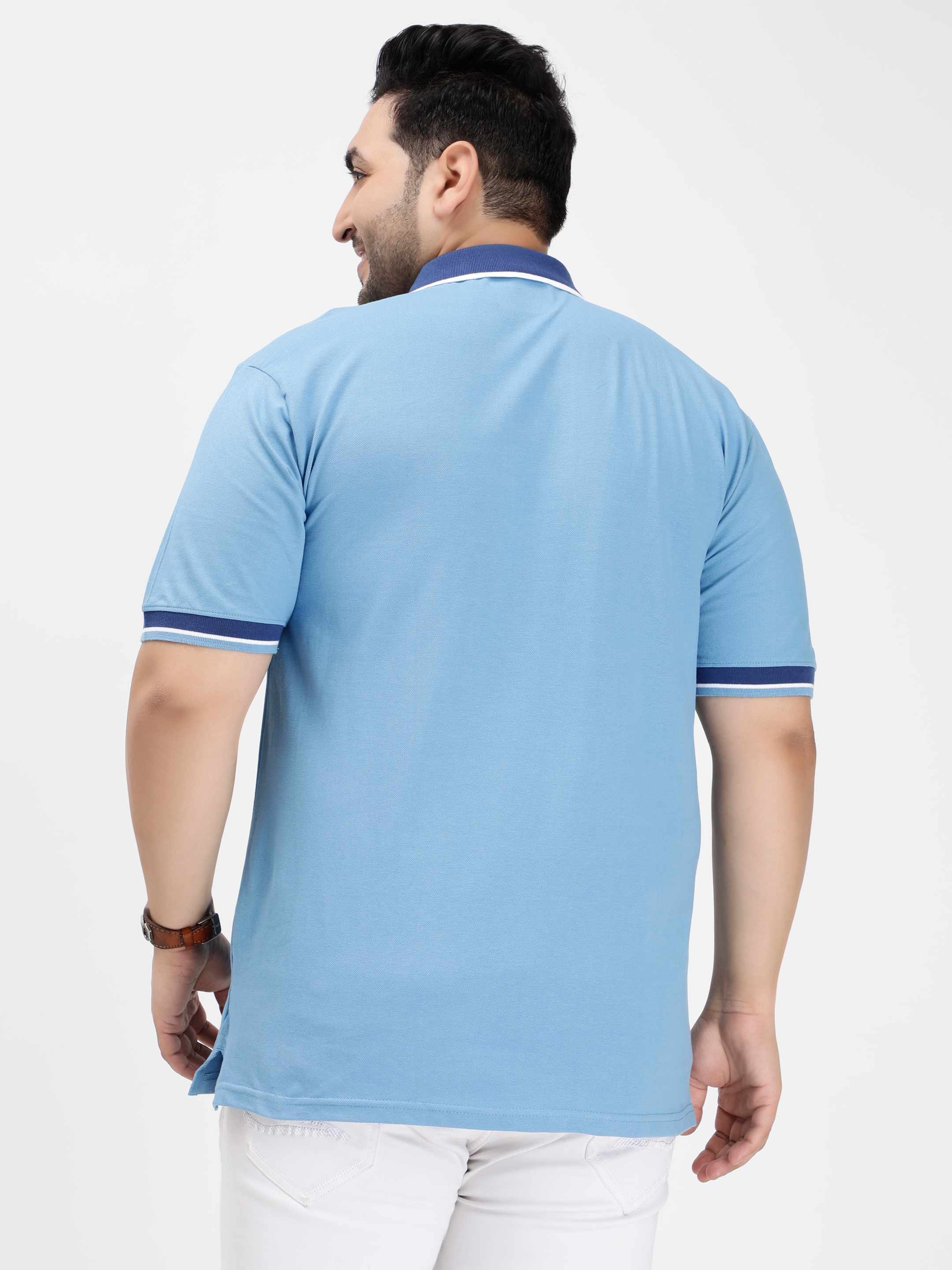 Seamless Stitch Ice Blue Plus Size Polo T-shirt - Image 7