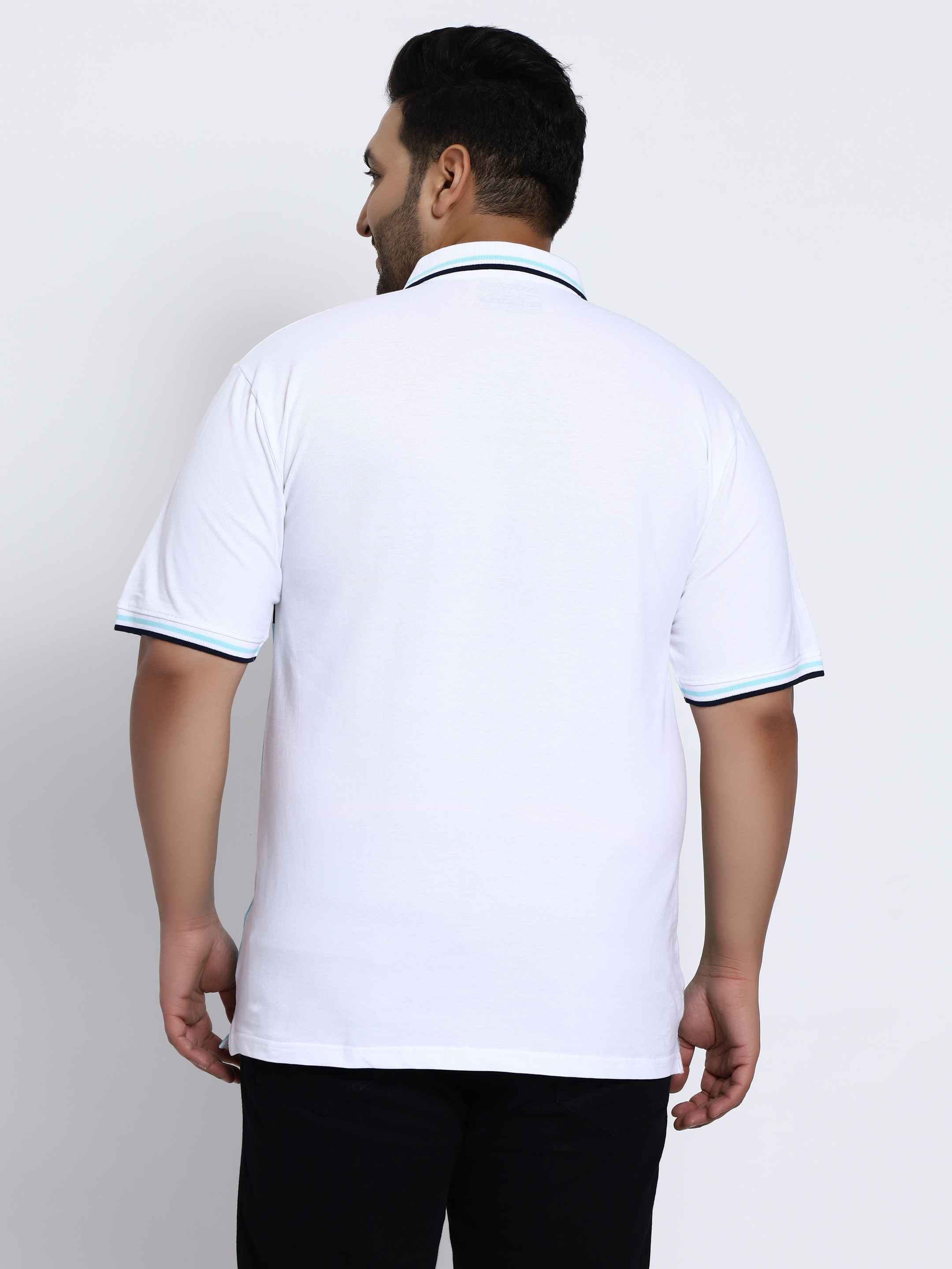 Sky Blue Triple Striped Plus Size Polo T-shirt - Image 4