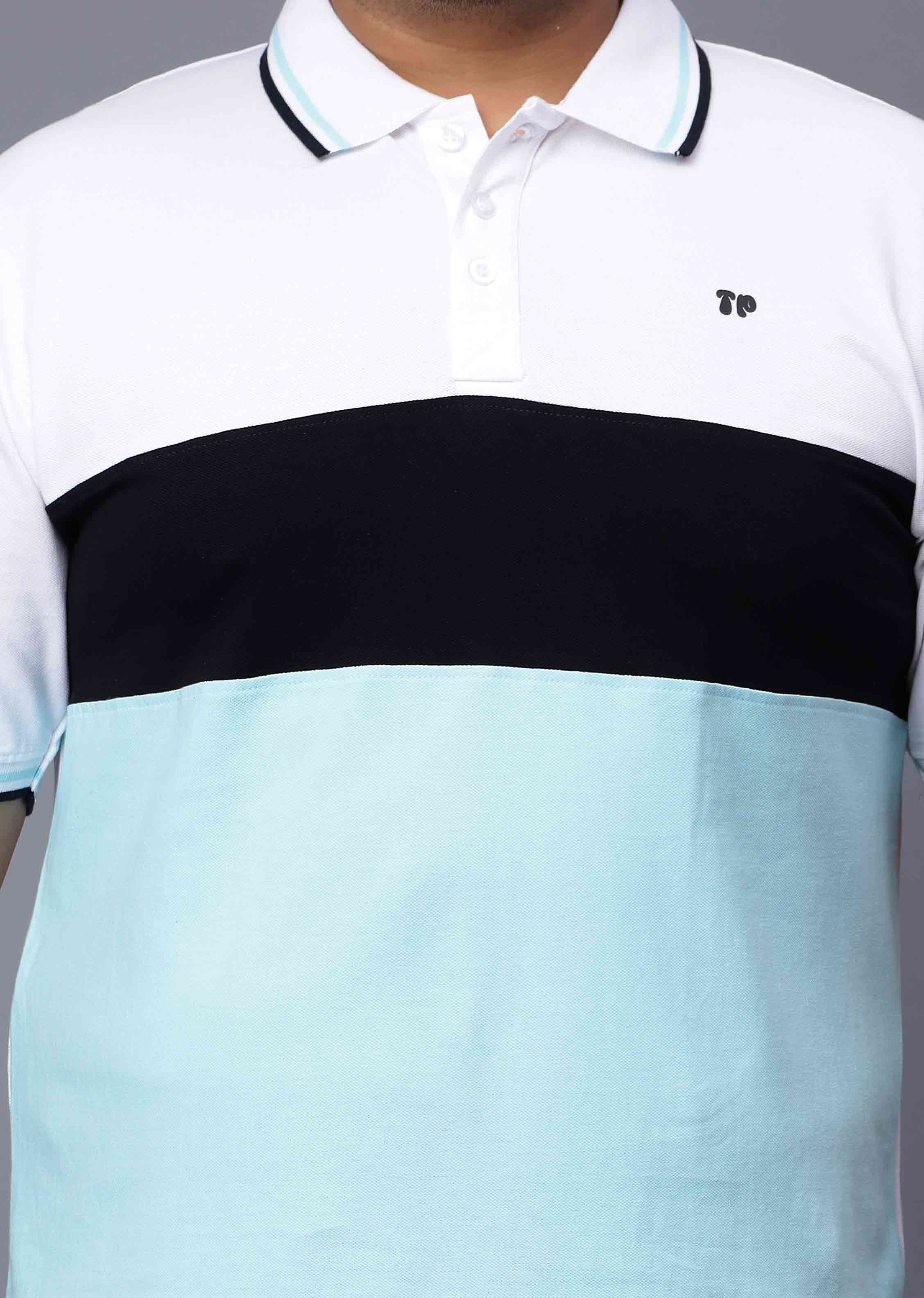 Sky Blue Triple Striped Plus Size Polo T-shirt - Image 5