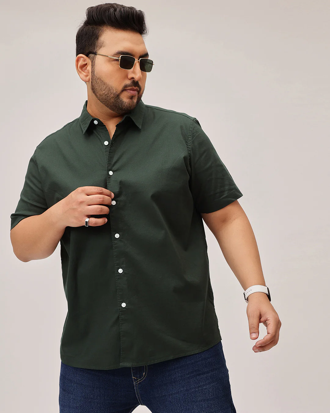 Slub Half Sleeve Solid Plus Size Shirt - Image 7